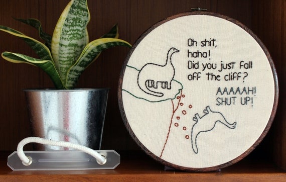 Dinosaur Eats It Hand Embroidery - 8" Hoop
