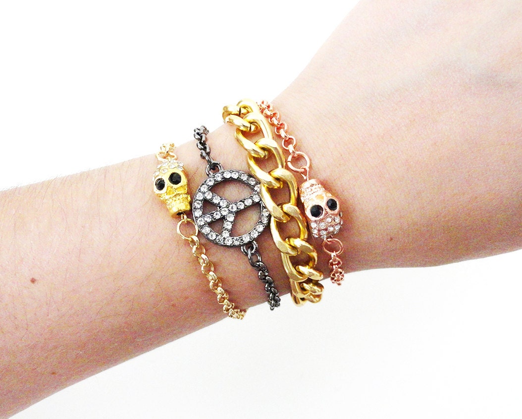 Rose gold rhinestone skull bracelet, PEYTON