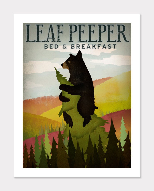 BLACK BEAR Leaf Peeper Bed and Breaskfast Graphic Art Giclee PRINT 9x12 by Signed