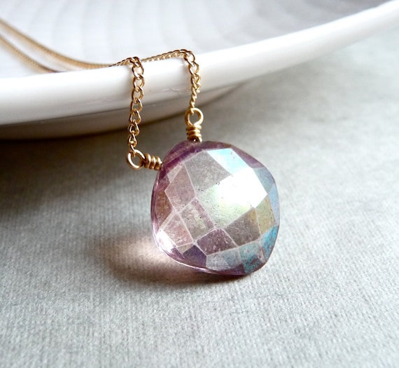 Pink Quartz Necklace Mystic Dusty Rose by karinagracejewelry