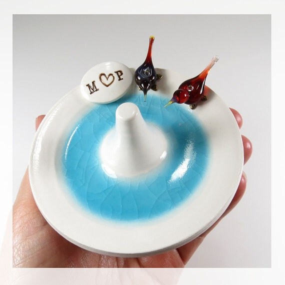 Personalized birds wedding ring holder custom by elisethomas