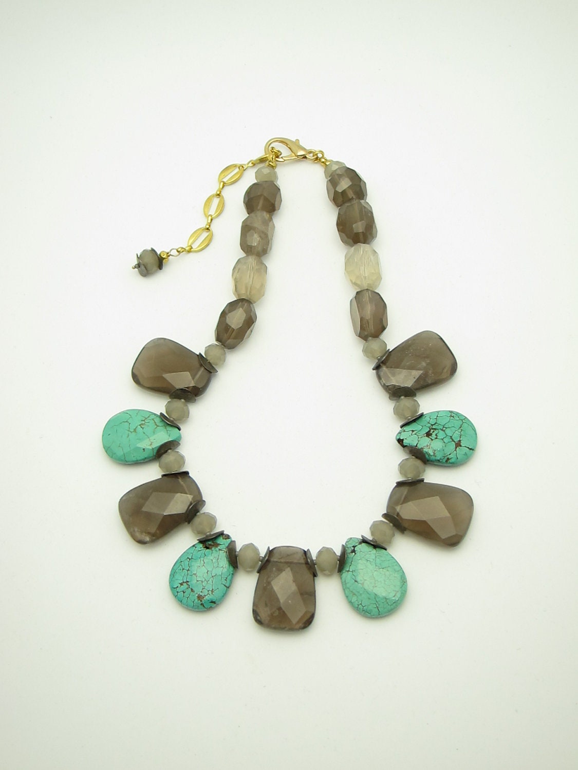TORTORA /Statement Necklace.Chunky.Turquoise.Smokey Topaz/