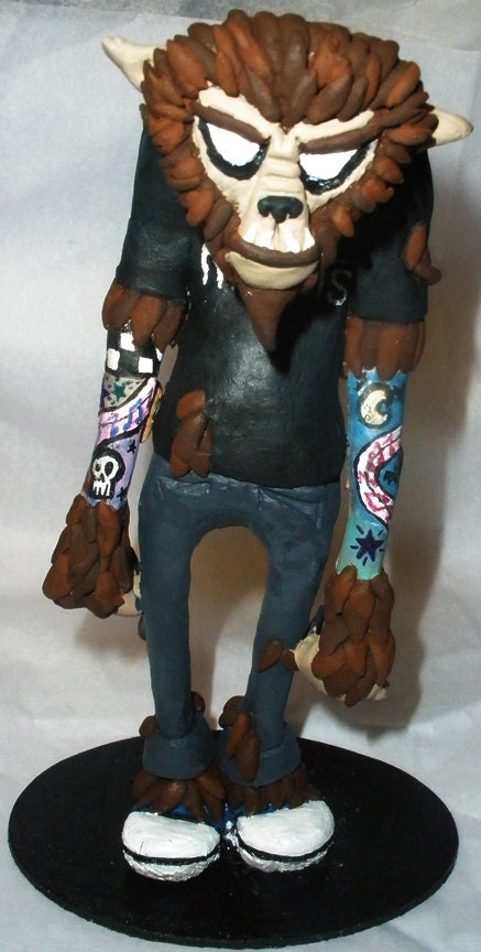 Tattoo Werewolf Wolfman Polymer Sculpture Figure