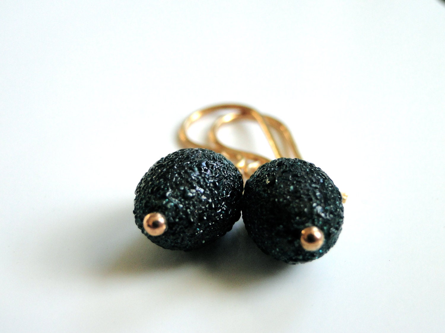 Earrings, Autumn Forest Green, Deep Speckled Green Glass, Rustic, 14kt Gold Filled Hoops, Vermeil, 24kt gold plate Earrings