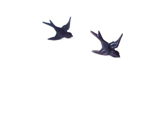 Tiny Bird Stud Earrings - Bird Studs Bird Earrings Black Bird Earrings Black Bird Stud Earrings Black Bird Studs Woodland Earrings Minimal - dreamsbythesea