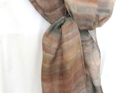 Brown hand painted silk scarf charcoal grey striped design 8x54 long scarf Canada made design - SilkDesignByJane