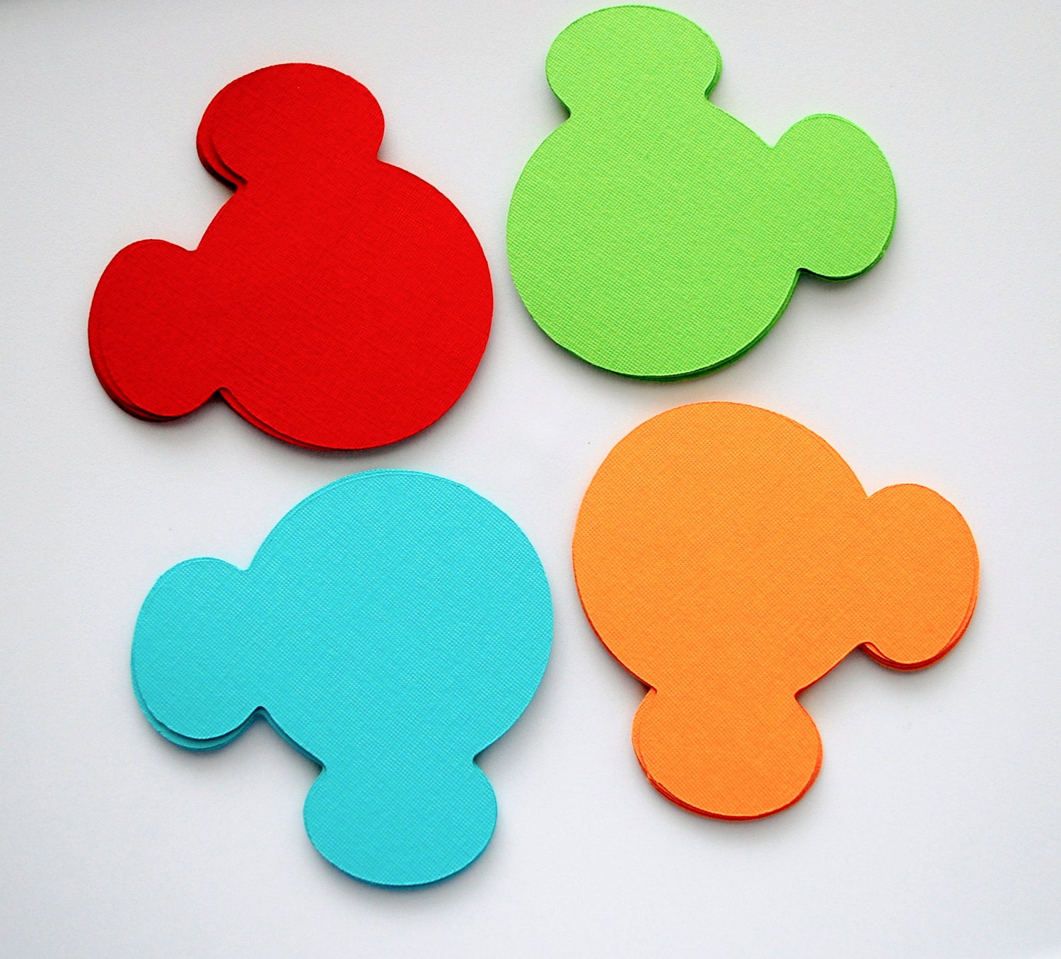 36 Mickey Mouse die cut (4 x3.75 inches) in Fun Colors: Lime green, red, orange and Turquoise A181 Il_570xn