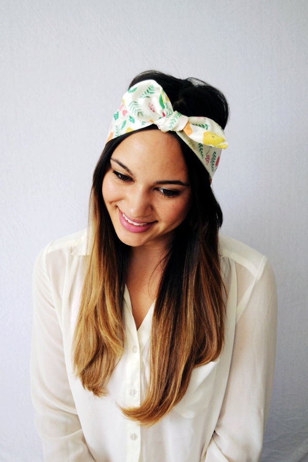 Colorful floral print in white head wrap headband