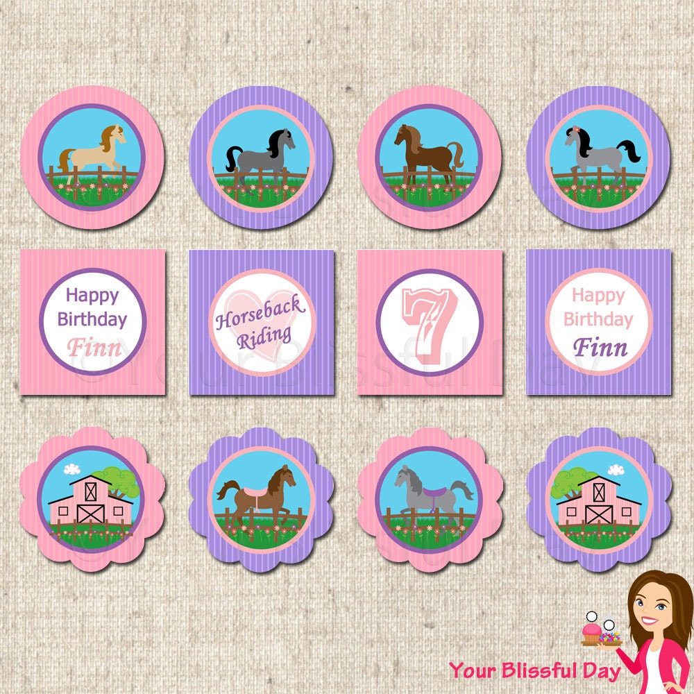 PRINTABLE Girl Equestrian Party Circles (Personalized) Il_570xn