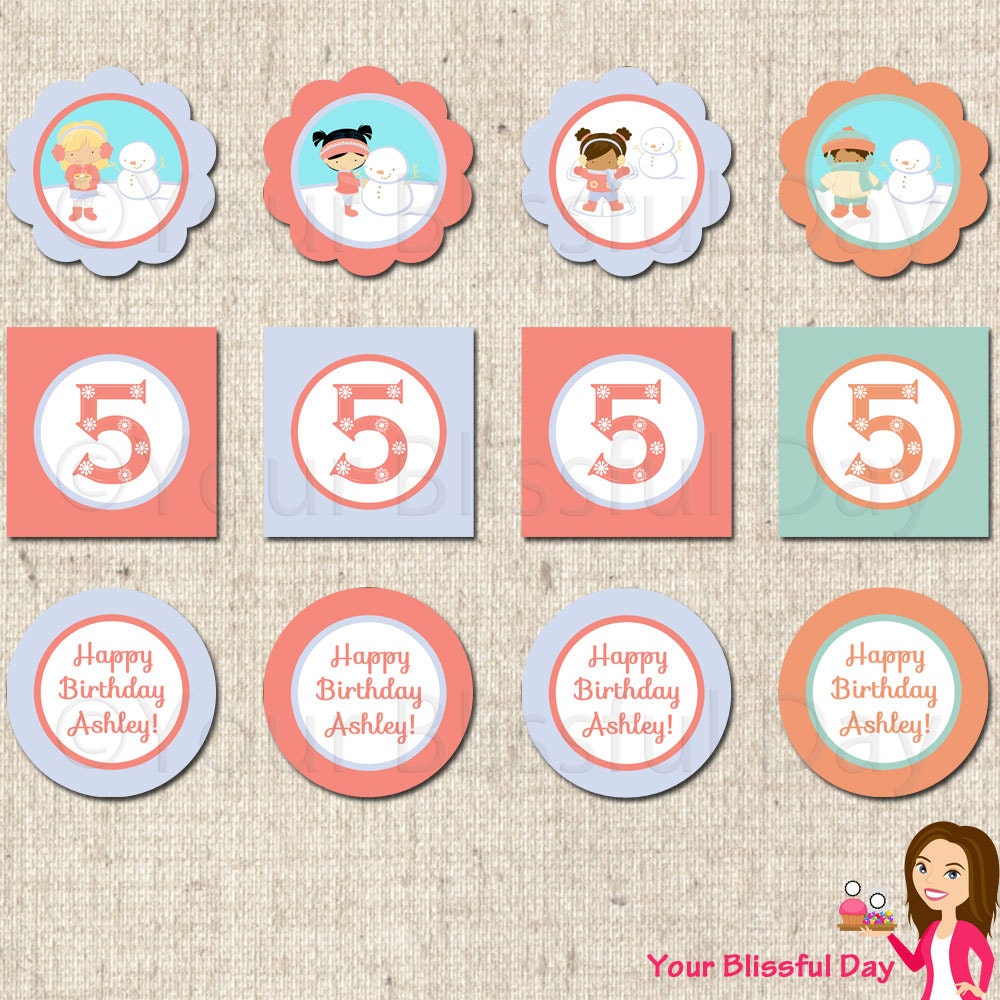 PRINTABLE Personalized Winter Birthday Party Circles (character of your choice) Il_570xn