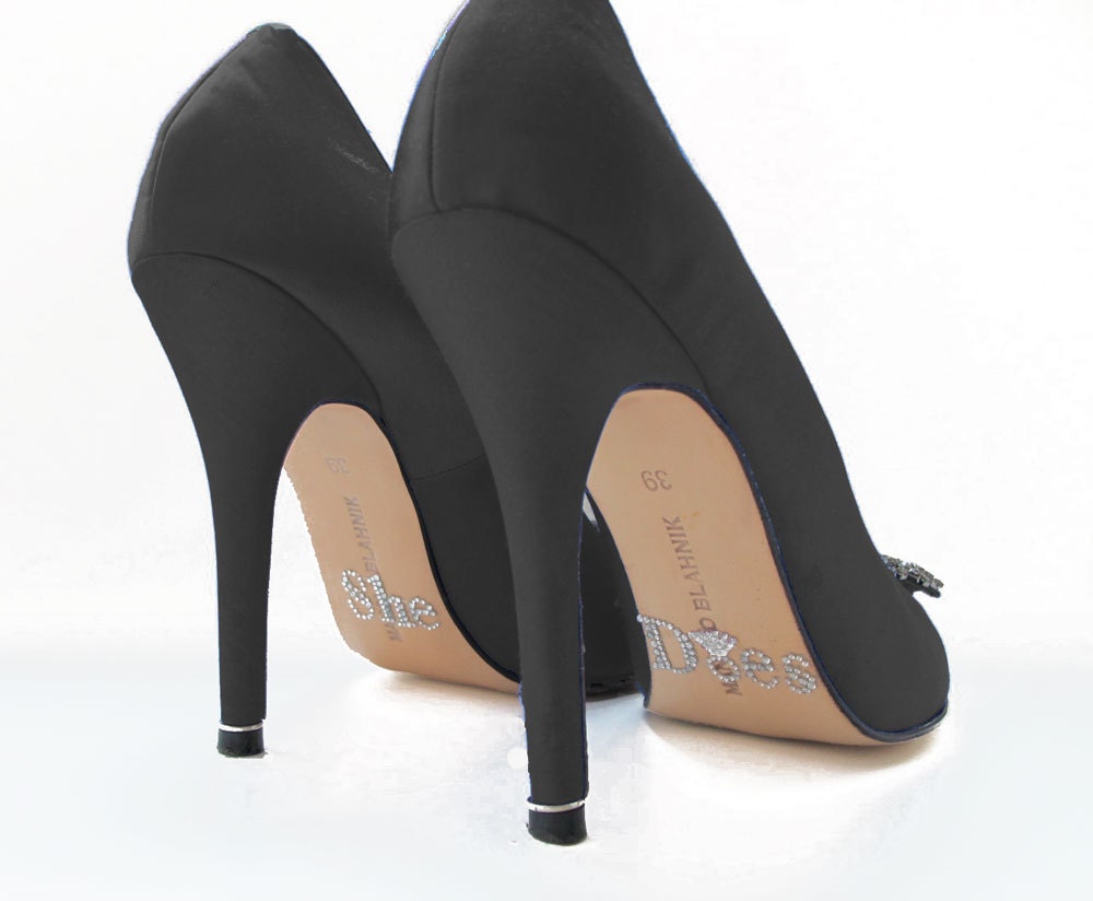 For the bridesmaids, maid of honor, flower girl, SHE DOES Bridesmaids Shoe Stickers in silver