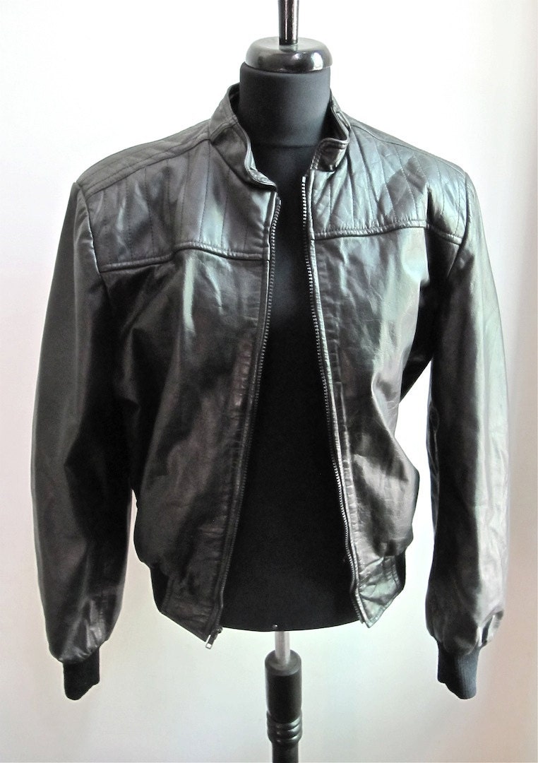 Black Leather Jacket Zip Front Size M CLEARANCE