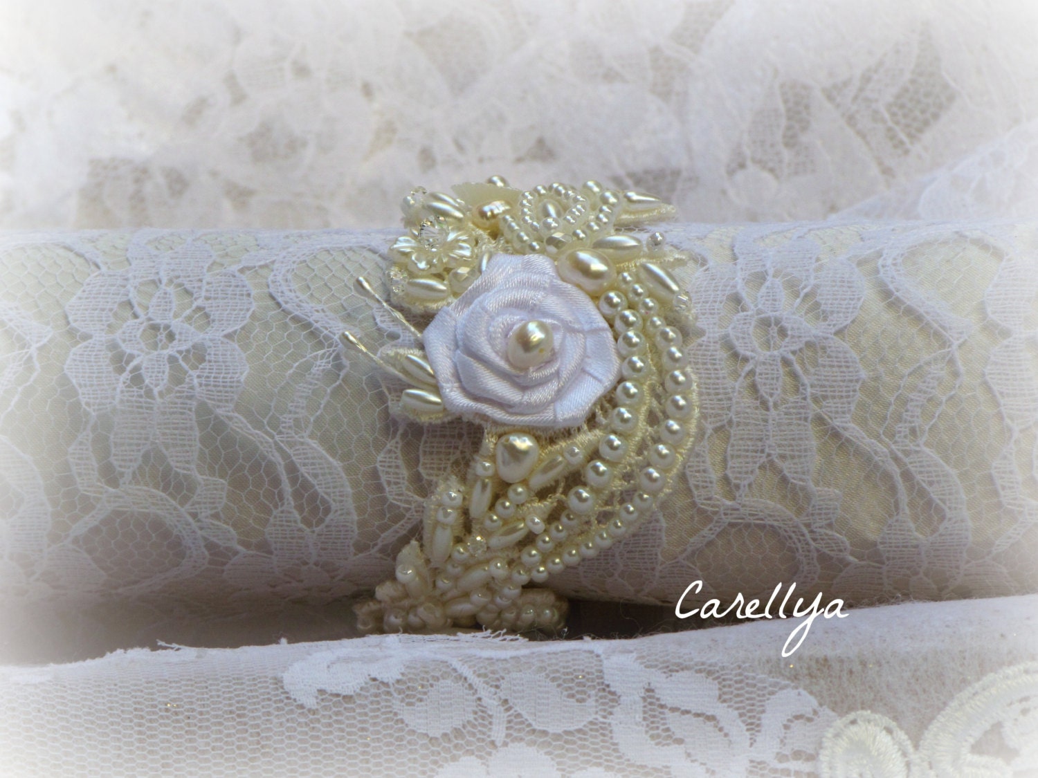 Bridal Beaded Lace Cuff  Vintage Style - Wedding Pearls Bracelet - Wedding Jewelry,  LAURA