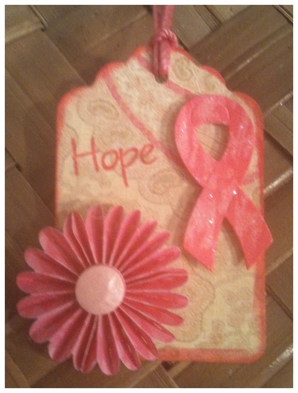 Hope for a Cure Breast Cancer Awareness Pink Ribbon Hand Quilled Flower Handmade All Occasion Gift Tags Set of 5
