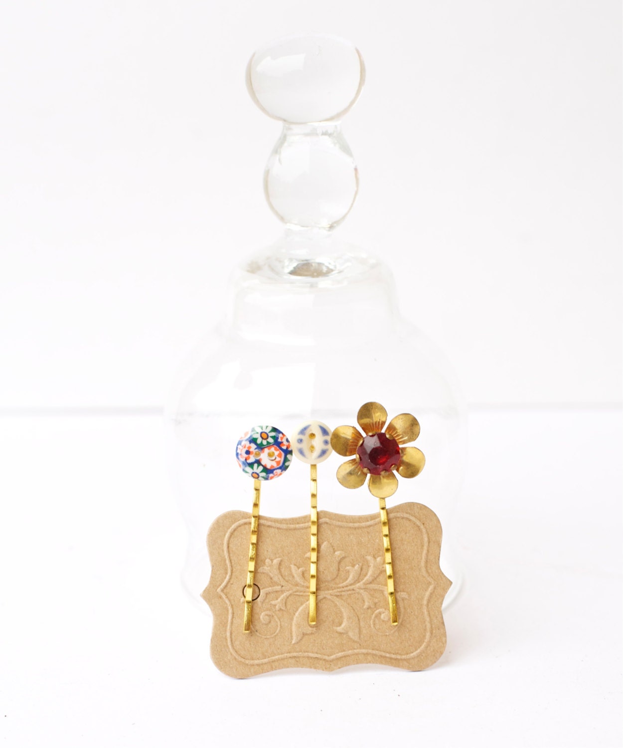 Bobby Pin with Vintage Buttons Slides Wedding Hair Accessory Clip Barrette Whimsical