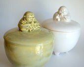 Vintage Ceramic Buddha Canister Cookie Jar, White