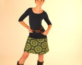 Women's Aline Skirt  - Short Skirt - Green Mandala Print  - Organic Cotton Clothing - Eco Friendly