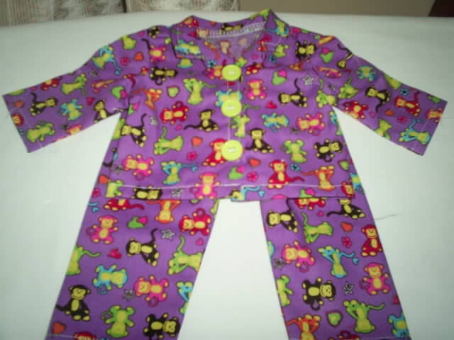 Pajamas purple with little monkeys for american girl doll