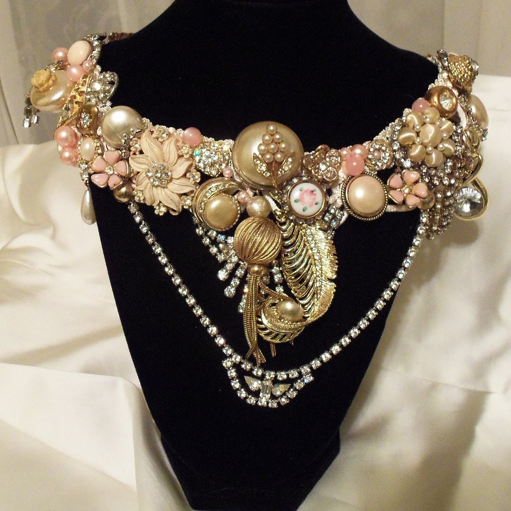 Amazing Rhinestone Necklace, Stunning Statement Wedding Bib Necklace, Vintage couture upcycle jewelry, LAYAWAY PLANS