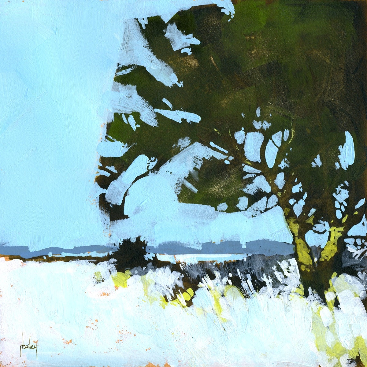 Original acrylic semi-abstract landscape painting - Early snow