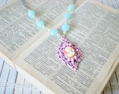 Victorian Cameo Necklace, Pink & Sky Blue, Upcycled OOAK by RetroRevivalBoutique