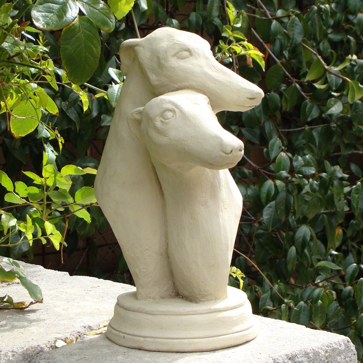PAIR of GREYHOUNDS BUST - Solid Stone Garden Sculpture - Hand Crafted in U S A (c)