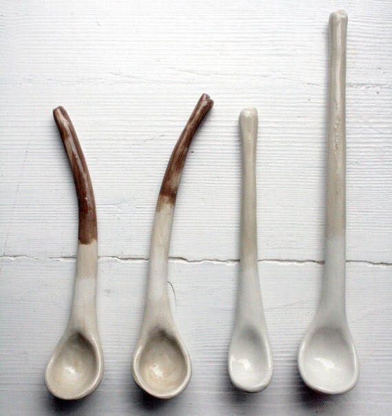 SALE:Porcelain spoons rustic spoons home decor beige tones