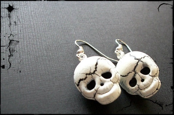 Cracked Skull Jingle Bell Earrings Halloween Goth Spooky Creepy