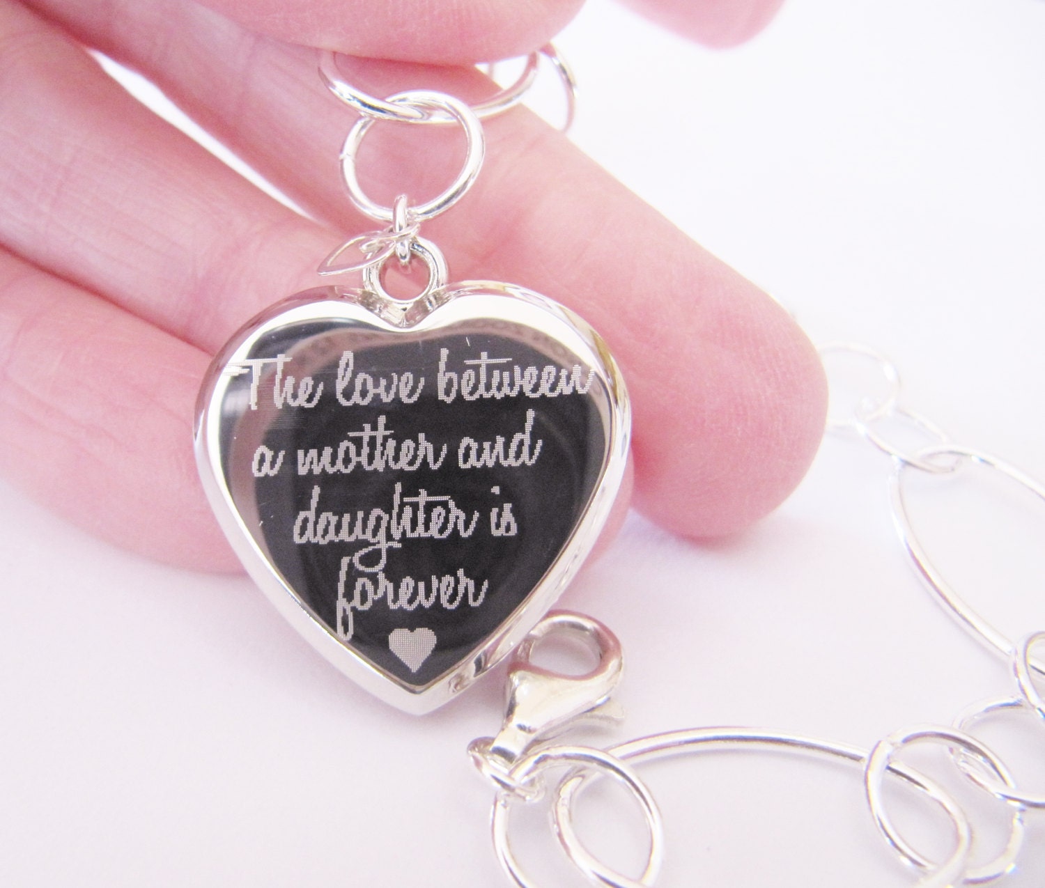 Mother's Bracelet, Daughter's Bracelet, The Love Between a Mother and Daughter is Forever Silver Bracelet, Heart Bracelet, Personalized