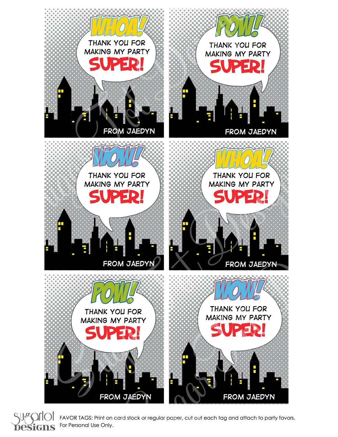 Superhero Party Favor Tags, Superhero Party Favors - Personalized DIY Printable