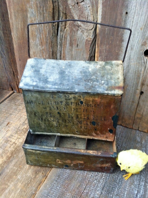 Old Galvanized Chicken Feeder Dated 1917 by greatoldcountryfinds