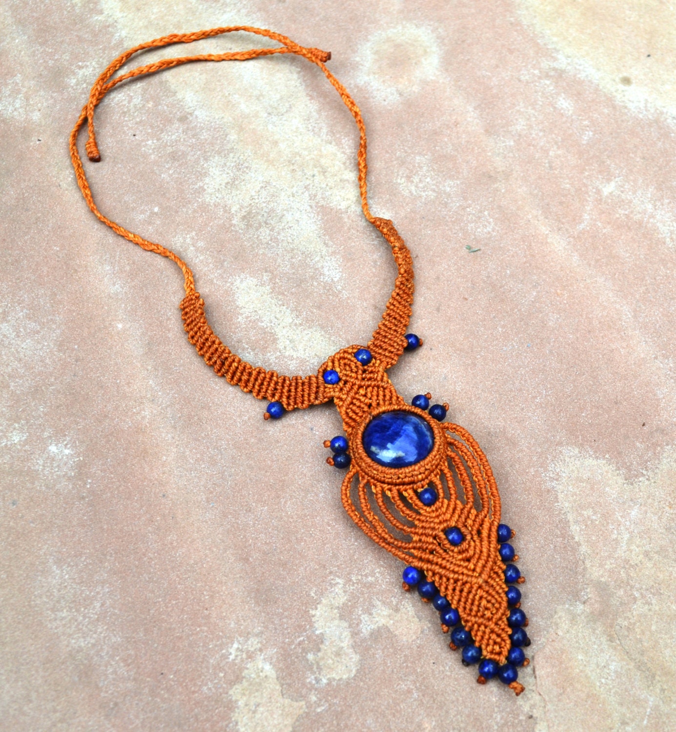 Isis Goddess Necklace/ Macrame Necklace/ Blue Gemstone/ Healing Stone/ Statement Jewelry/ Yogi Jewelry/ Peruvian Jewelry