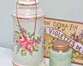 Vintage Handpainted Glass Apothecary Jar - Transluscent Milky White with Mint Green Tint - SALE (WAS 48.00)