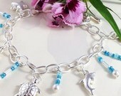Sealife Charm Bracelet - Swarovski pearls, starfish, clam, turtle, dolphin, seahorse, Handcrafted