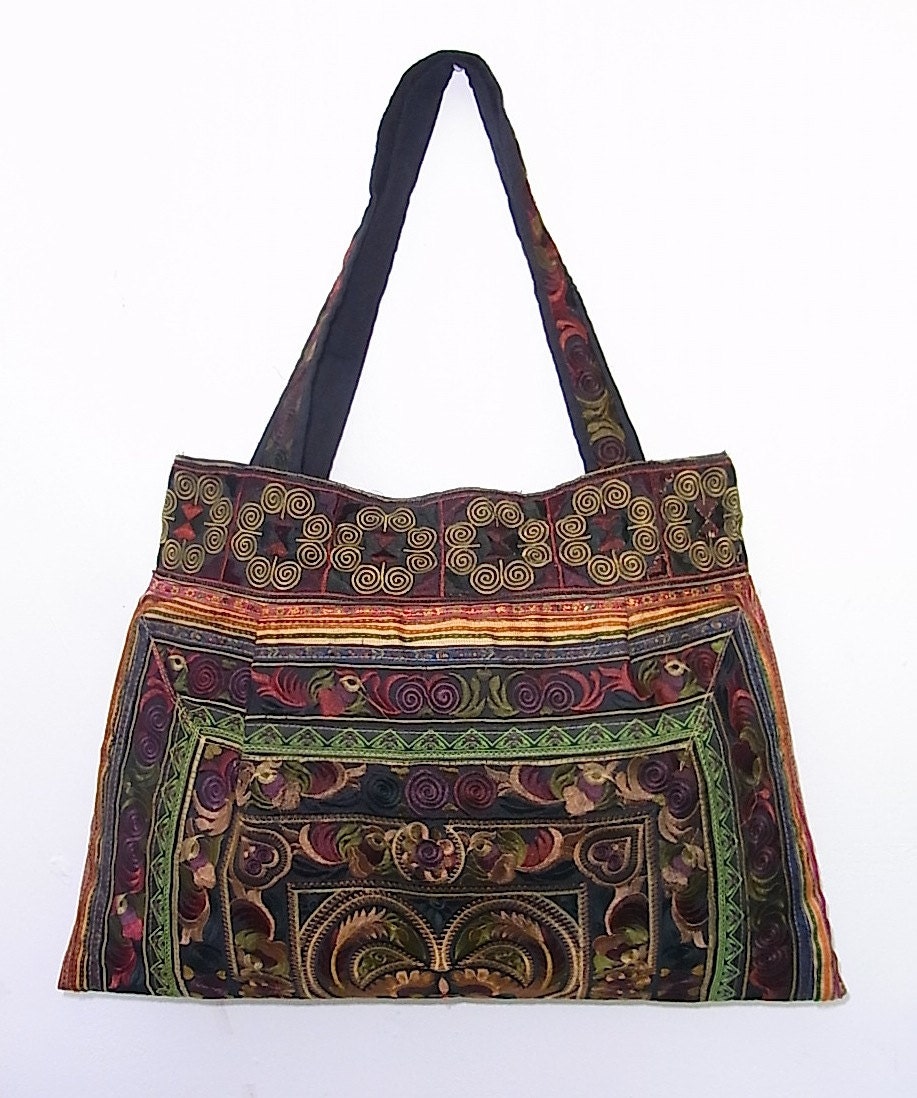 Handbag Mocha Birds TOTE Bag Garden Hill Tribe Thailand Fair Trade Handmade (BG121F-MOB)
