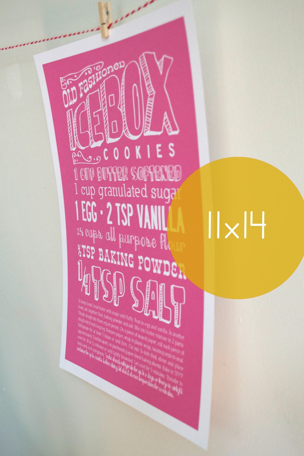 11x14 Old Fashioned Ice Box Cookie Recipe Kitchen Art Print with Handlettering