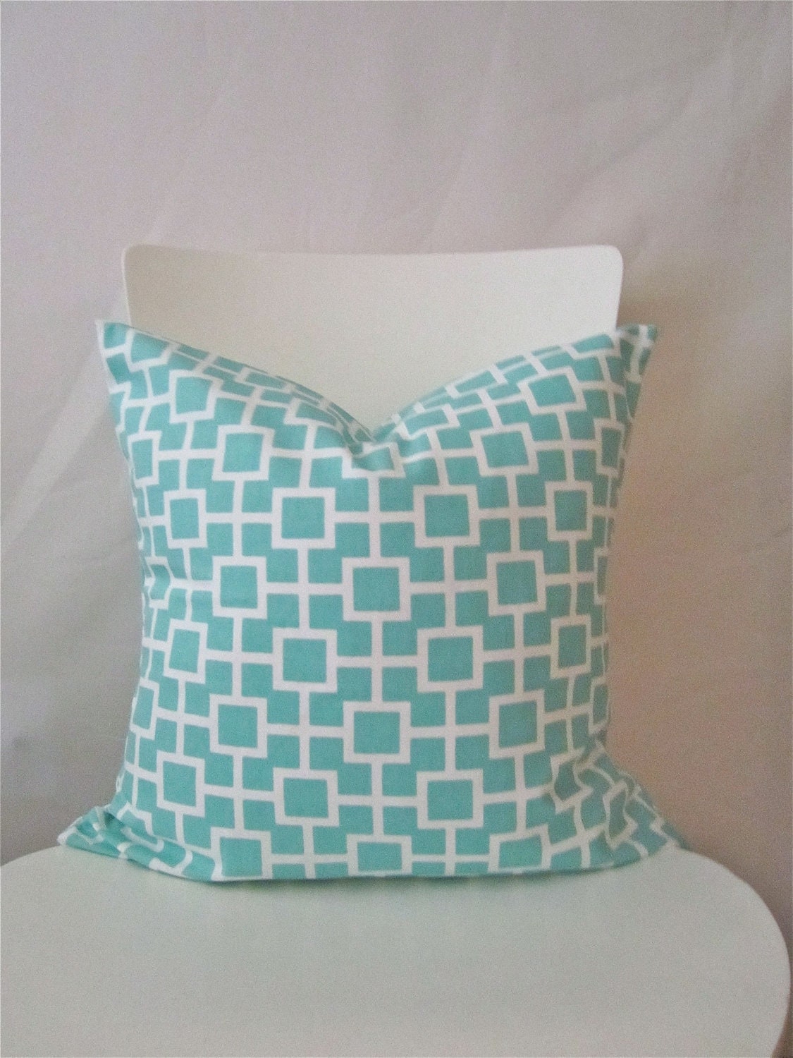 Items similar to 18 inch throw pillow cover, Aqua seafoam with white