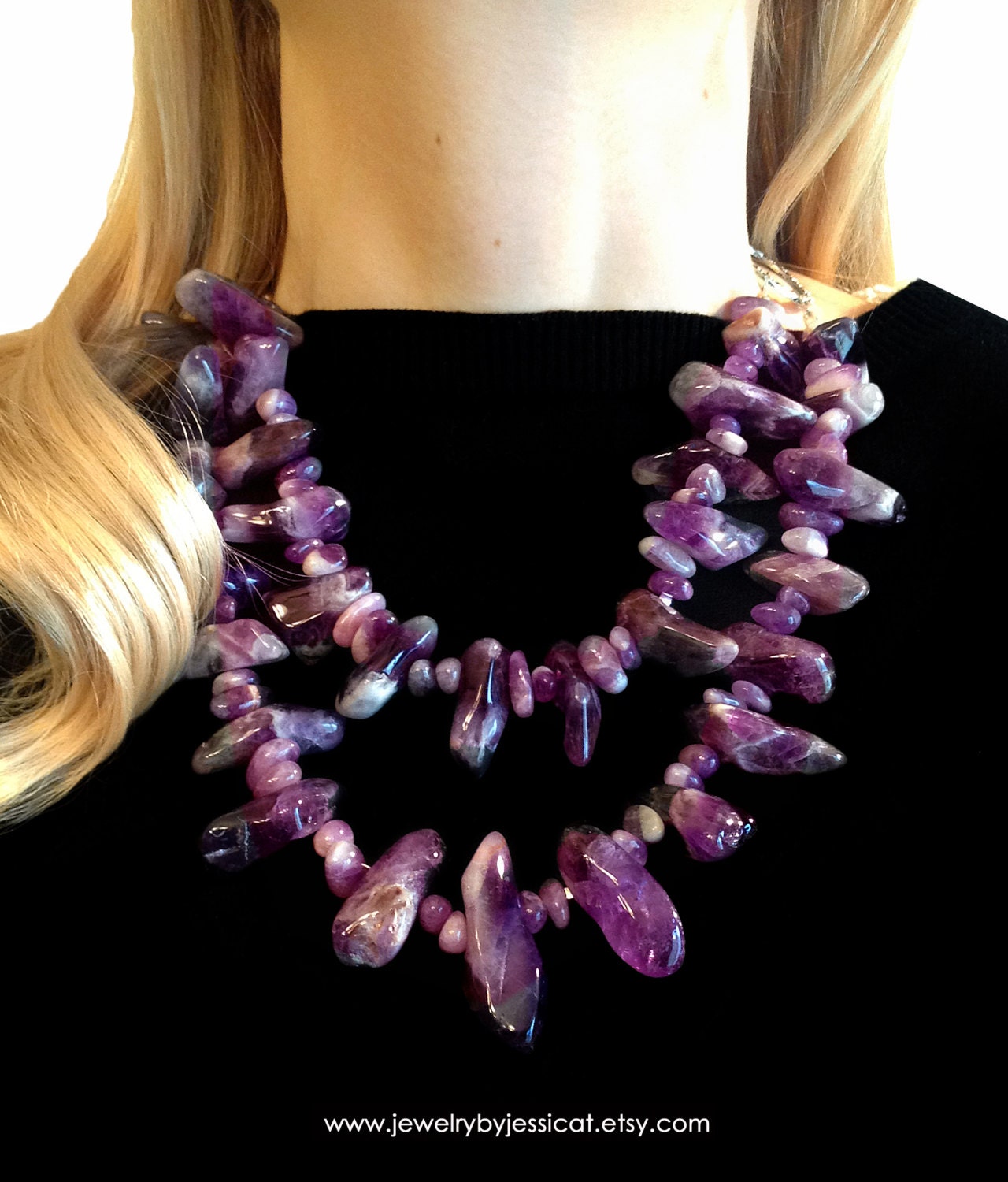 GEMSTONE, AMETHYST, Statement Necklace, Purple, Lavender, Bold, Chunky, Genuine, Sparkle, Jewelry by Jessica Theresa