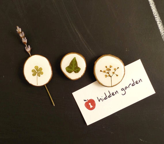 Pressed flower magnets - handmade wood and resin magnets for nature lovers