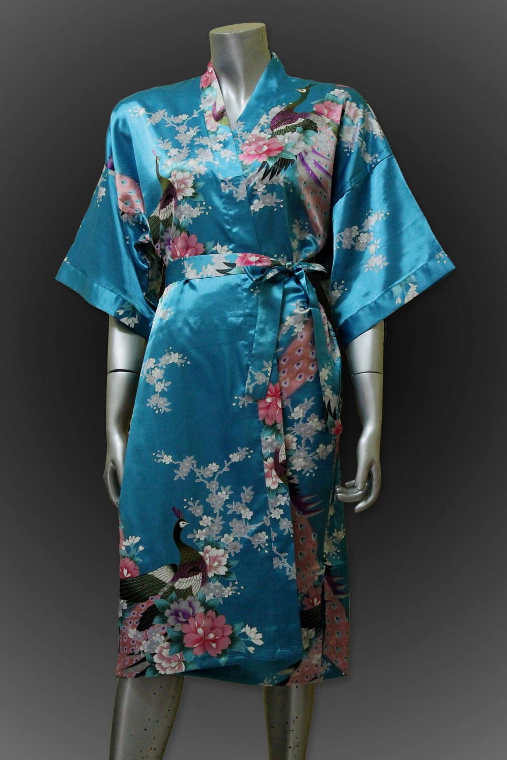 Bridesmaid Silk Robes Perfect Teal Painting Peacock by thaichill