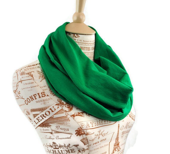 Infinity Scarf Green Kelly Jersey Cotton Circle - ForgottenCotton