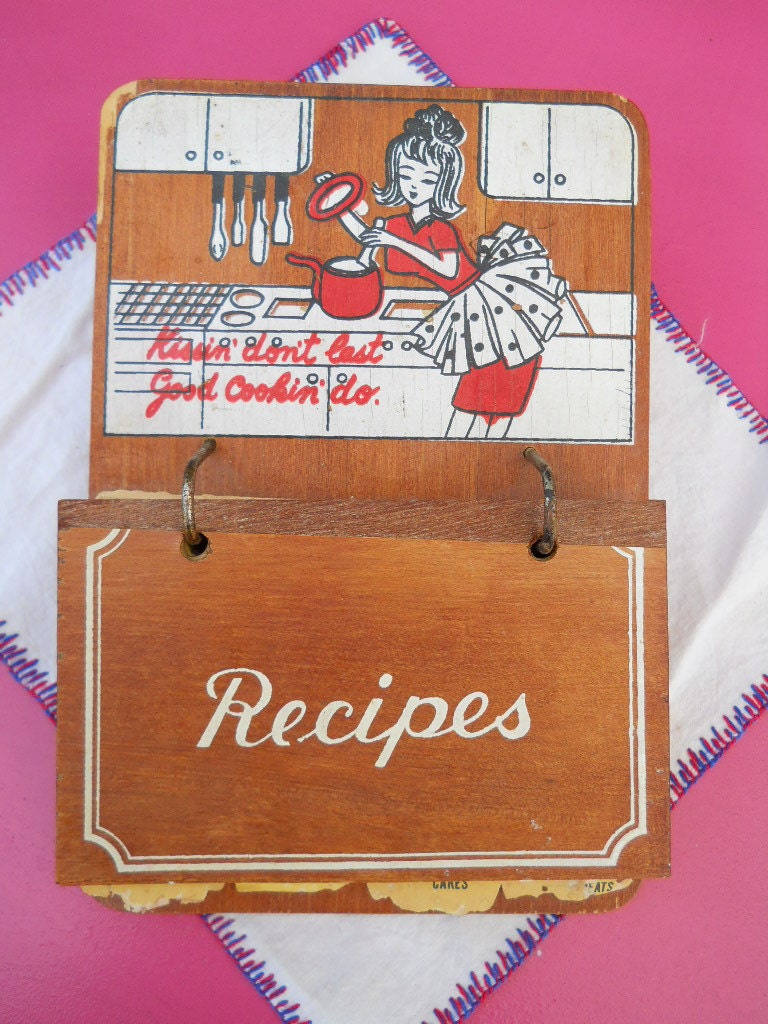 Vintage Cookbook 1960s recipes flip book wood retro
