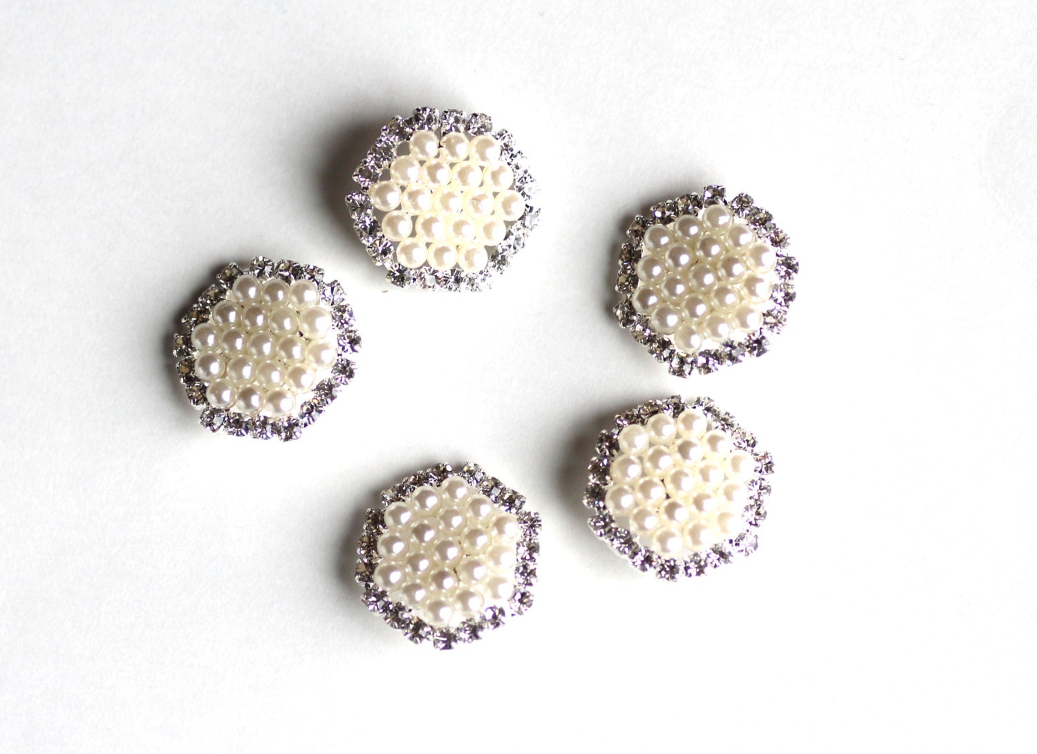 Pearl Rhinestone Buttons Metal Embellishment - Wedding, Bridal Accessory - 5pcs - Ships Immediately from California - RB01