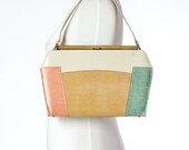 70s Vintage Purse Vinyl Clasp Brown Pink Green