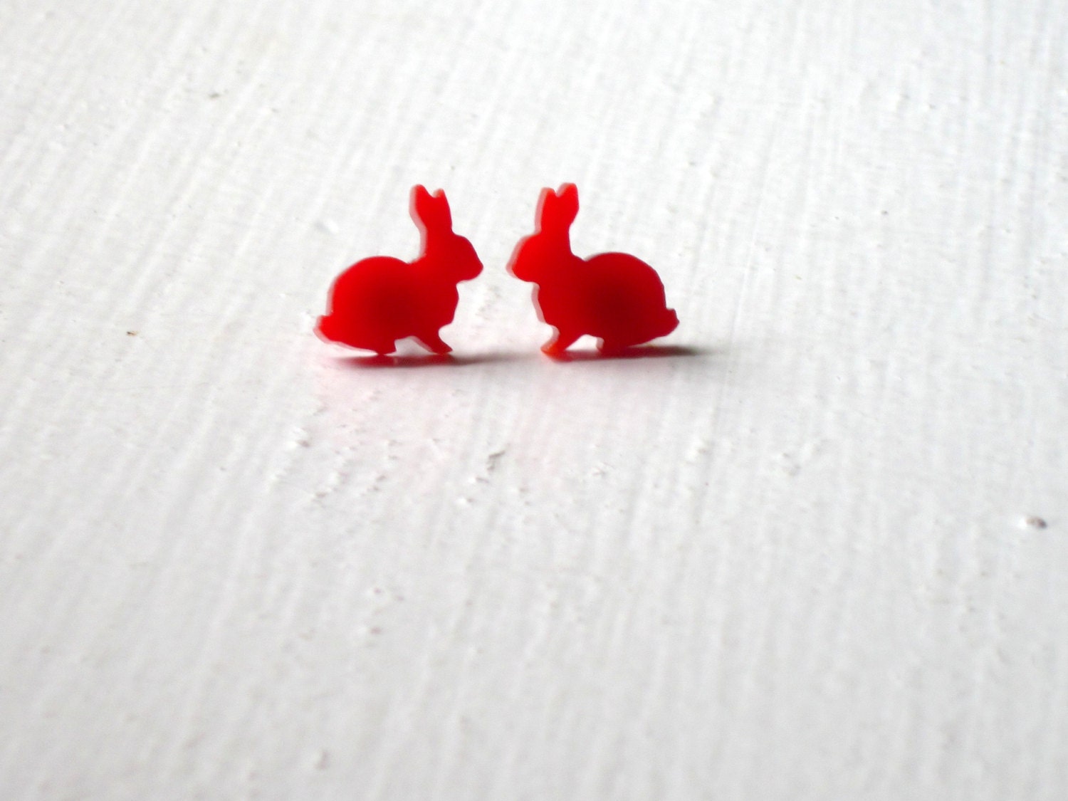 Red Rabbit Stud Earrings: Cute Mini Animal Jewelry Laser Cut