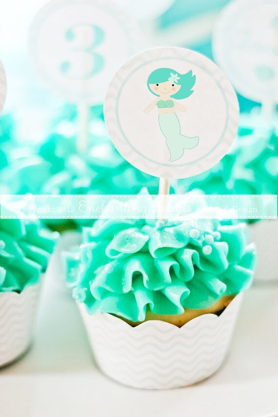 MERMAID Printable Cupcake Decorating Kit- Party Circles and Cupcake Wrappers Il_570xn