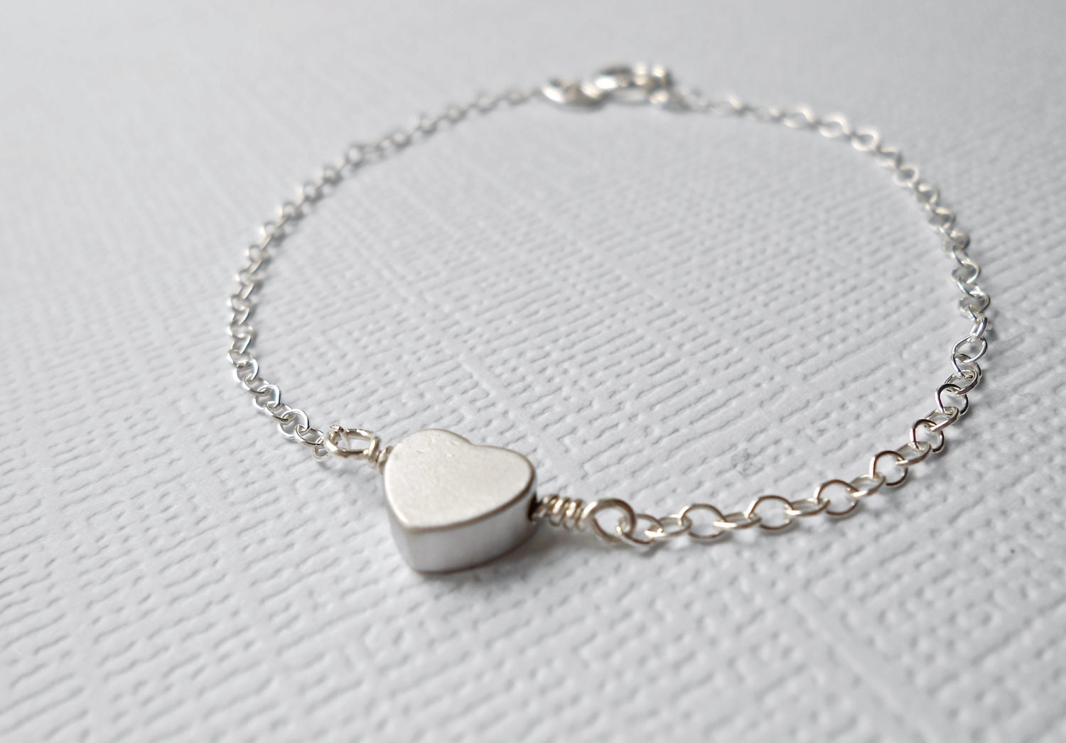 Sterling Silver Heart Bracelet, Tiny Solitaire - Simple Sweet Jewelry, Mother Sister Bridesmaids, Big Little Sis