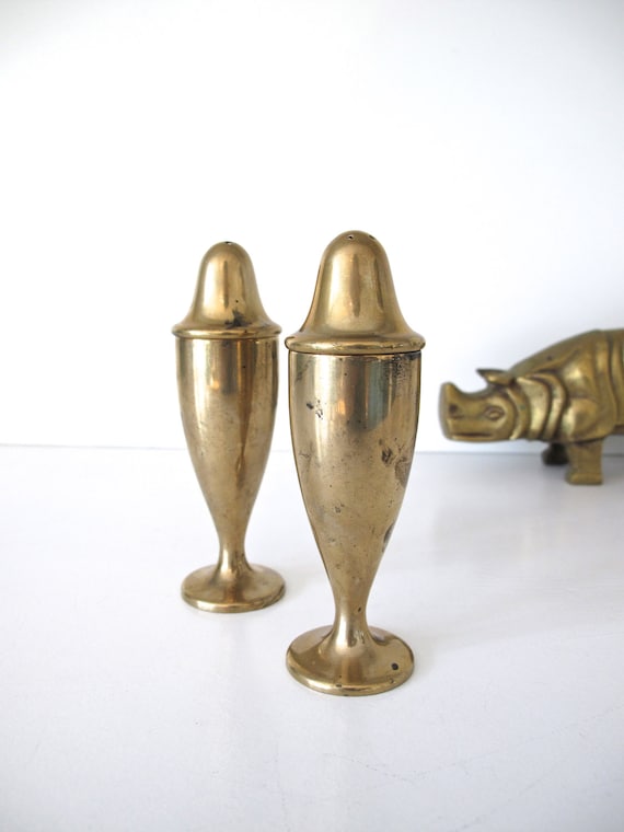 Antique Dirilyte Brass Salt & Pepper Shakers by elefantdesign