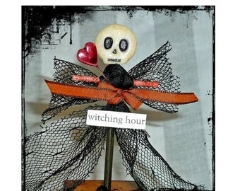 Folk Art Doll, Voodoo Witching Hour, Primitive Halloween Assemblage, Mixed Media, Vintage Inspired, One of a Kind