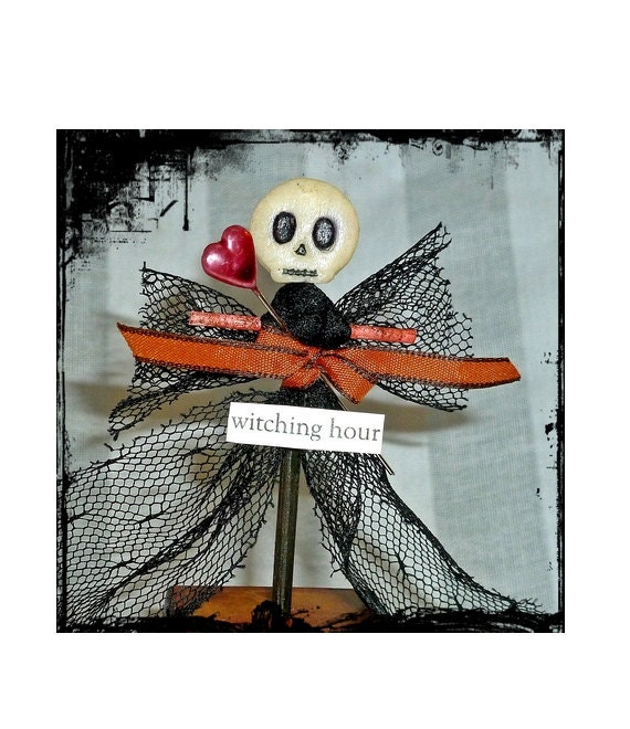 Folk Art Doll, Voodoo Witching Hour, Primitive Halloween Assemblage, Mixed Media, Vintage Inspired, One of a Kind